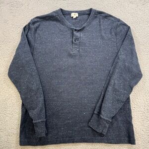 J Crew Mens Long Sleeve Speckled Knit Henley Shirt Size L Navy Blue Cotton